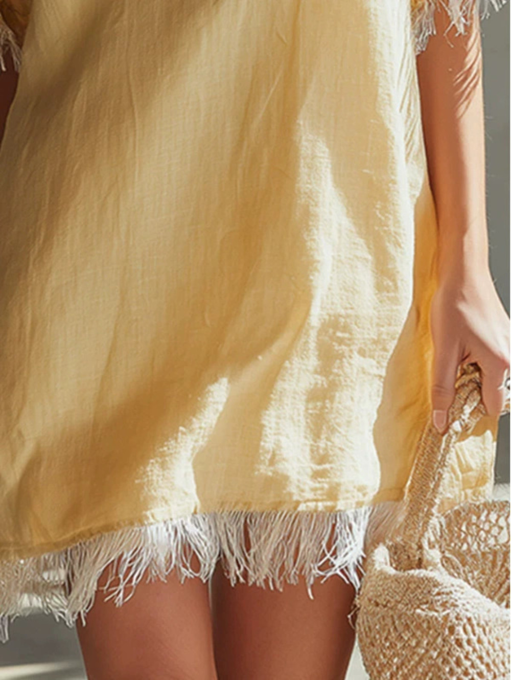 H&M  Womens Casual Elegant Comfortable Lace Trim Loose Linen Cotton Maxi Dress